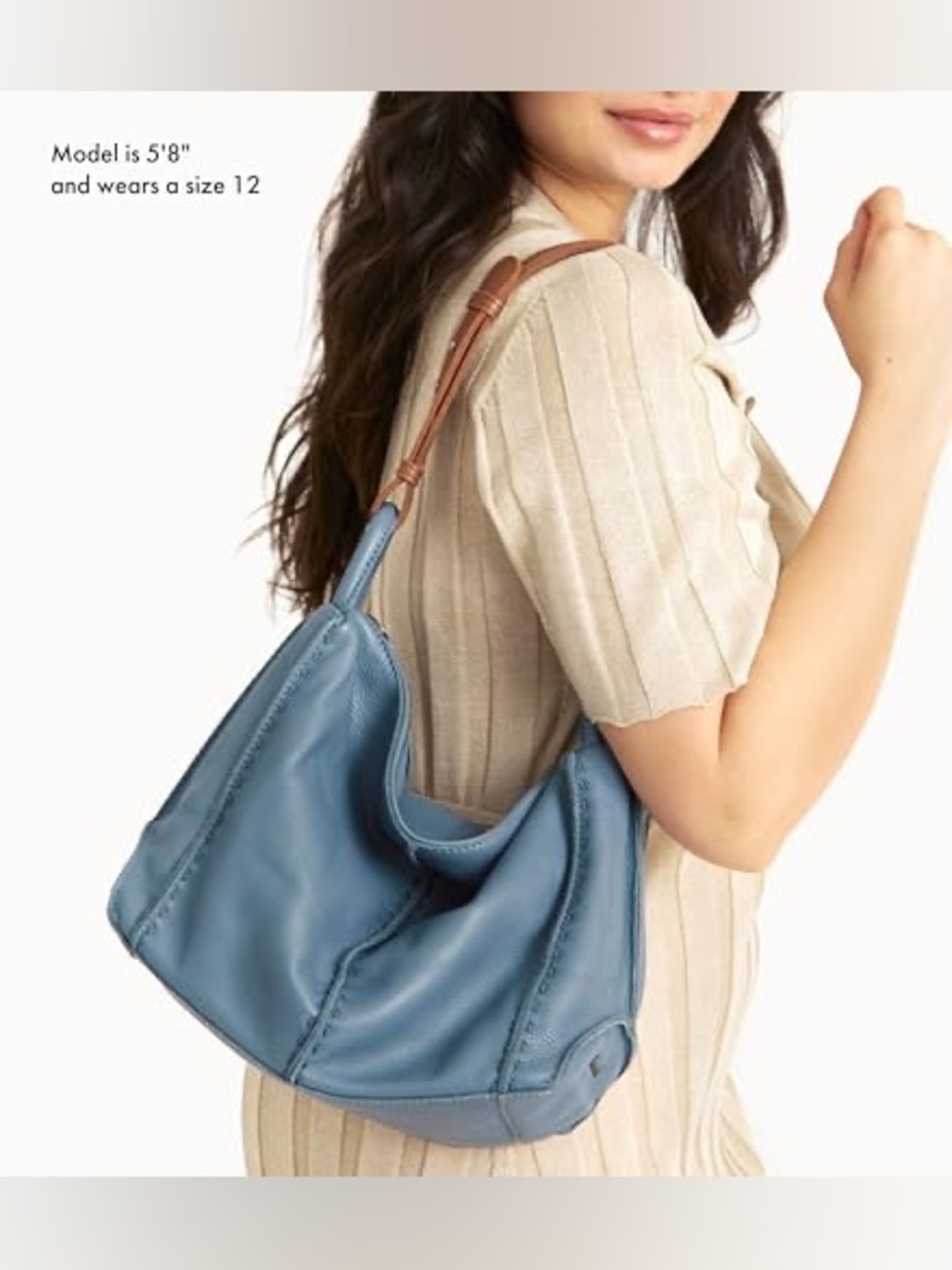 The Sak Los Feliz Maritime Blue Leather Hobo Shoulder Bag with Brown Handle